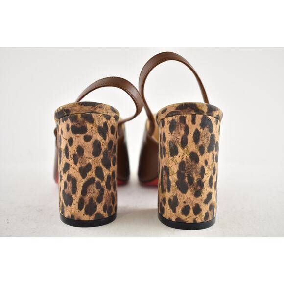 Christian Louboutin Pigasling 85 Brown Leopard Slingback Block Heel Pump 36.5 - Picture 9 of 11